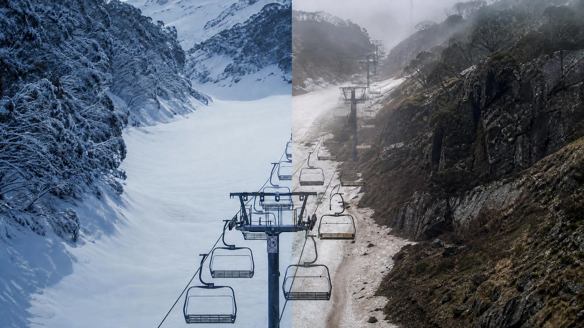 Mount Hotham Snake Gully — snow vs no snow